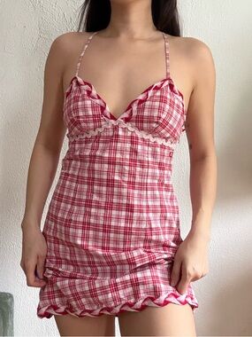 Miss Sixty Red and White Plaid Mini Dress size large